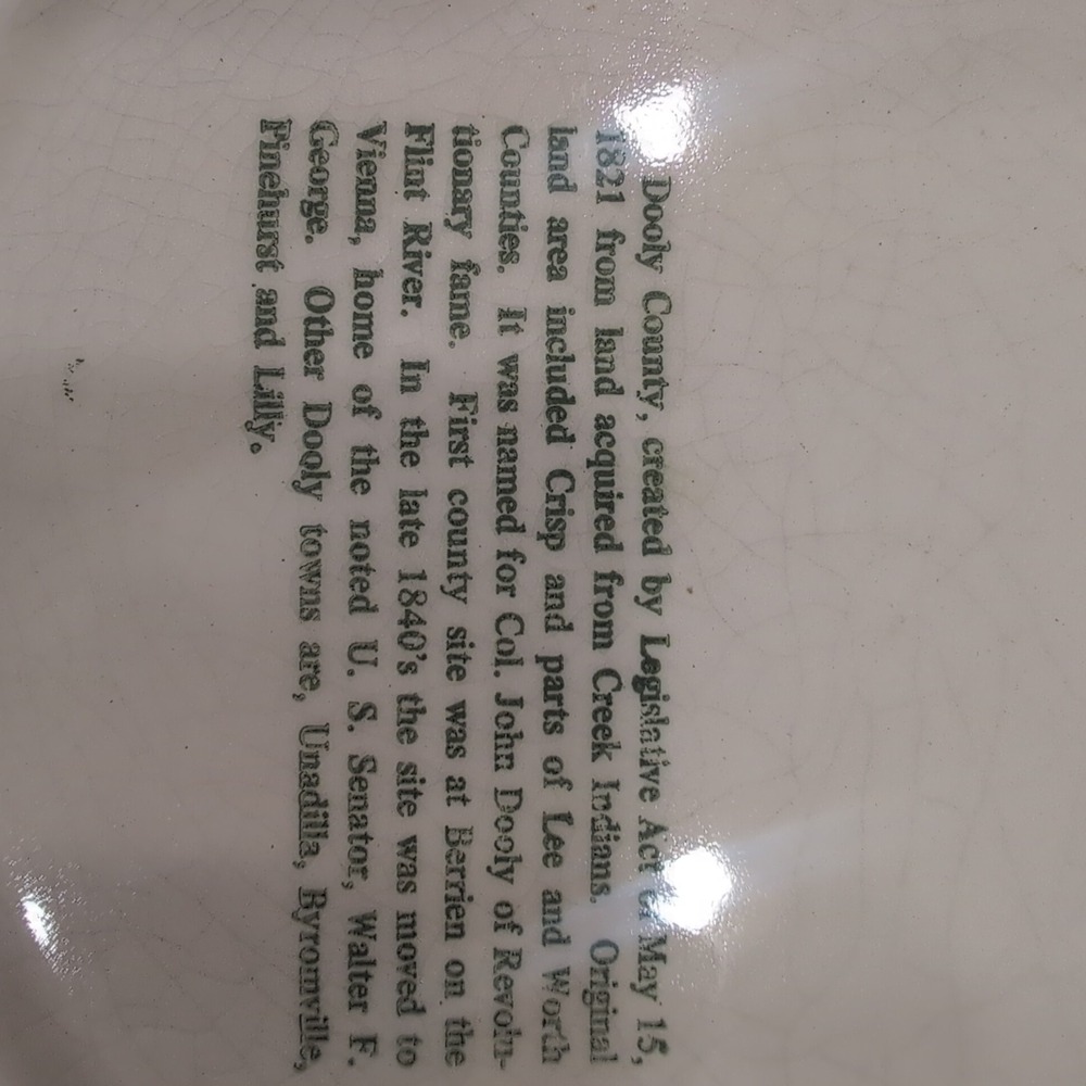 Dooly County Georgia 150th Anniversary Commemorative Plate 1821-1971 Green White - Picture 3 of 3
